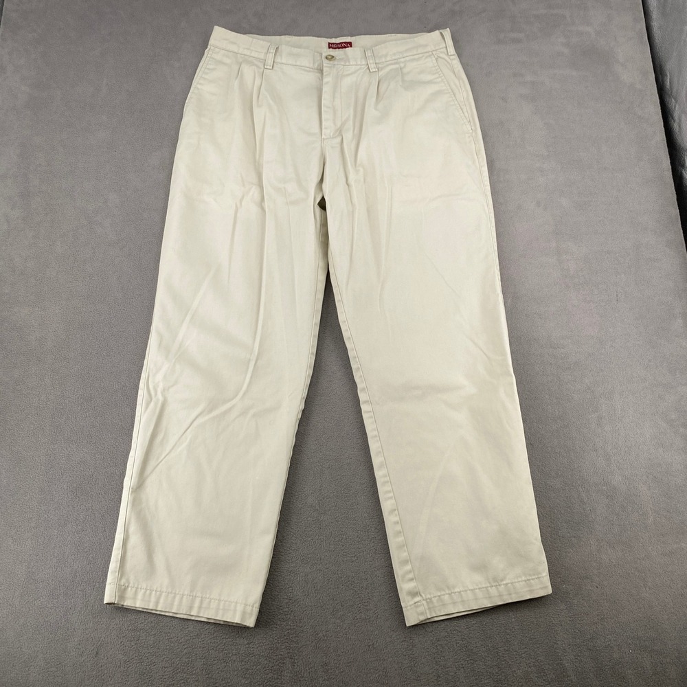 Merona Mens Pleated Front Chino Pants Khaki Tan 34x30 Cotton Blend Trousers